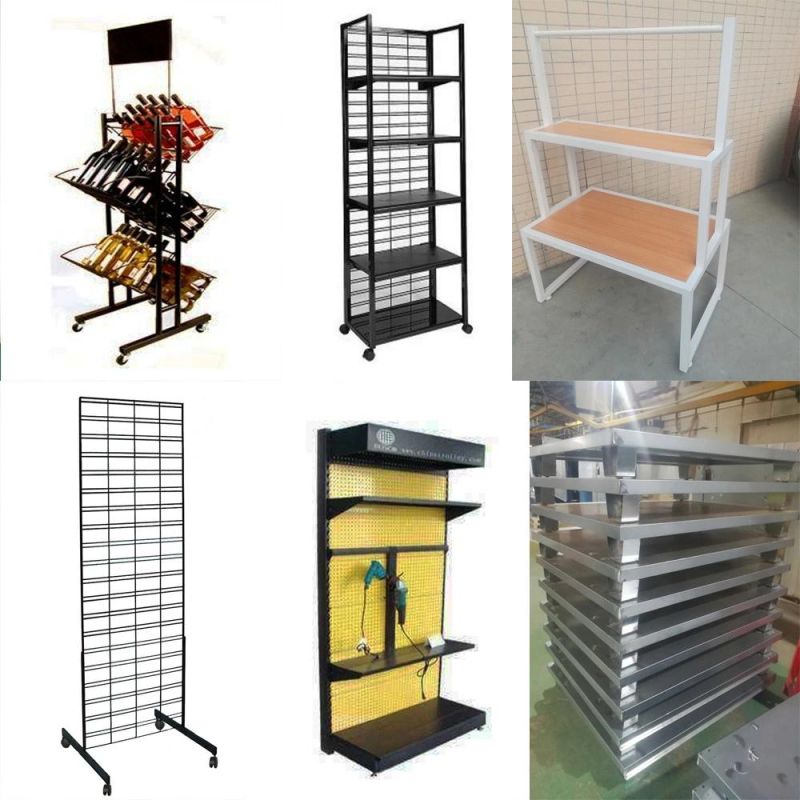 Metal Steel Exhibition Equipment Storage Wire Supermarket Store Gird Wine Fruit Retail Mesh Floor Display Stand Shelf Rack