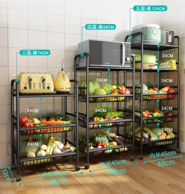Kitchen Vegetable Basket Rack Floor Type Multi-Functional Household Fruit and Vegetable Storage Mobile Vegetable Shelf