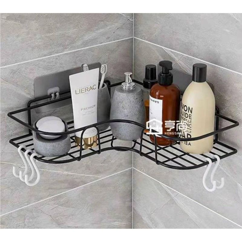 Shower Caddy with 5 Hooks Organizer for Hanging Razor and Sponge Bathroom Basket Adhesive Shower Shelf Storage Kitchen Rack Wall Mounted No Drilling Rustproof S