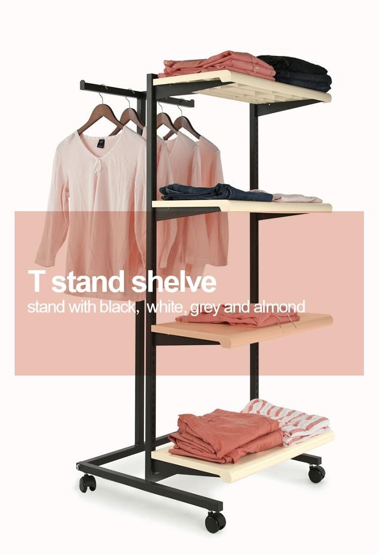 T Stand and Four Shelf Combination Garment Clothing Rack