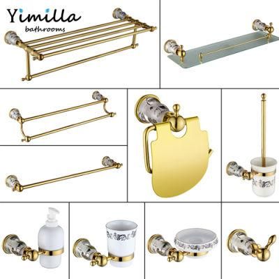 Wholesale Bathroom Accessory Luxurious Crystal Gold Towel Rack