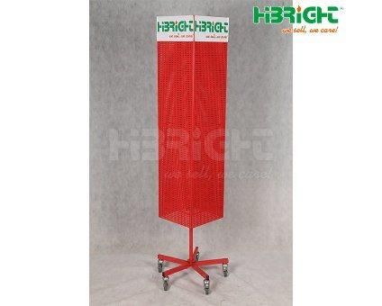 Metal Pegboard Rotation Pegboard Display Stand 4 Sided Rotating Display Rack with Wheels