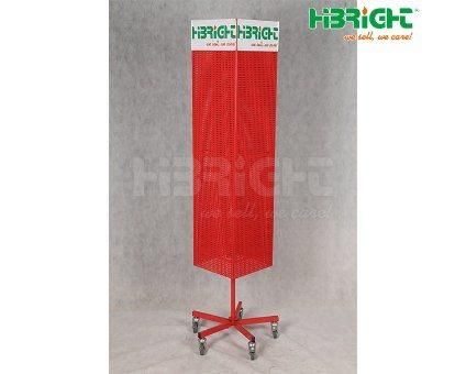 Metal Pegboard Rotation Pegboard Display Stand 4 Sided Rotating Display Rack with Wheels