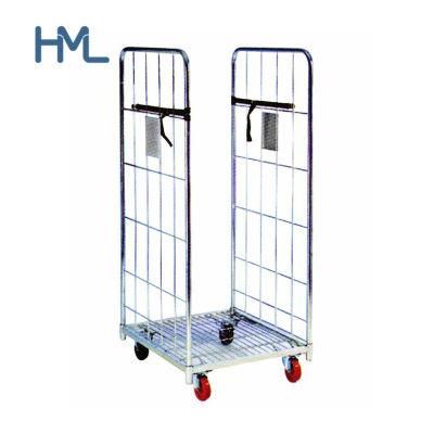 Galvanized Supermarket 2 Sides Durable Foldable Stacking Wire Roll Cages