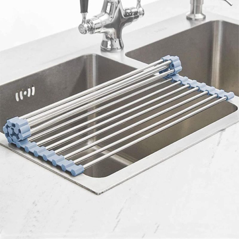 Custom Size Stainless Steel Sink Dry Rack Folding Above The Sink Portable Roll up Dry Kitchen Storage Rack
