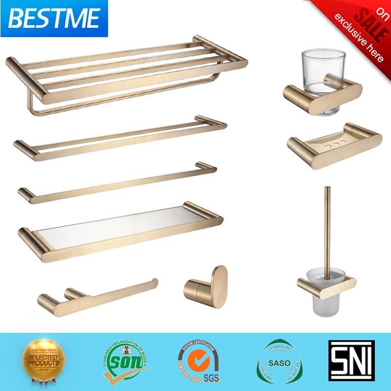 Brush Face Gold Color Stainless Steel Wall Mount Modern Bathroom Towel Rack (Bg-C68012LG)