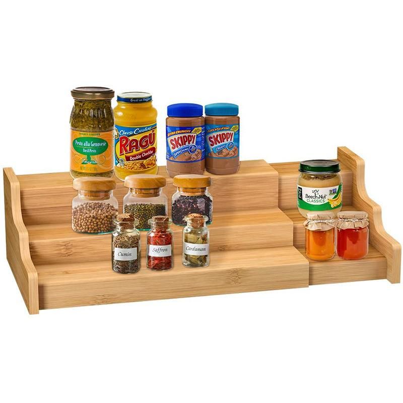 3-Tier Expandable Adjustable Kitchen Spice Rack Organizer Wooden Bamboo Spice Rack