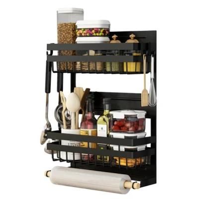 Magnetic Spice Rack for Refrigerator 4-Tier Shelf with Paper Towel Roll Holder