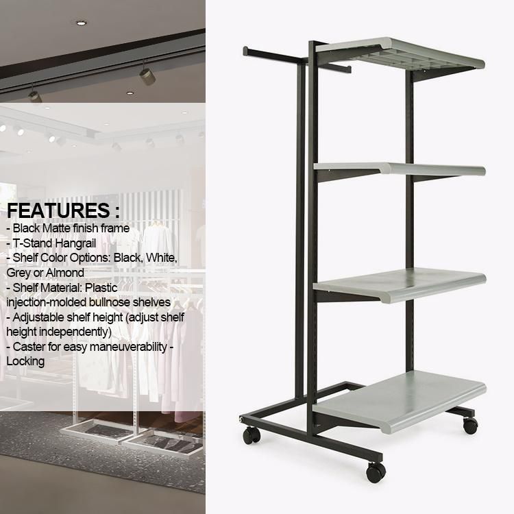 T Stand and Four Shelf Combination Garment Clothing Rack