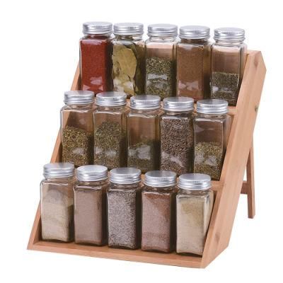 Bamboo Folding Spice Rack Stand Drawer Spice Organizer 3 Tier Stand