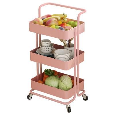 Multi-Color Metal Carbon Steel Kitchen Trolley Metal 3 Tier Storage Rack