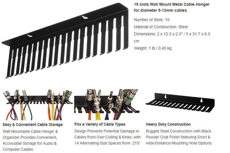 Modular Patch Wall Mount Cable Hanger Mountable Slots Test Lead Hanger
