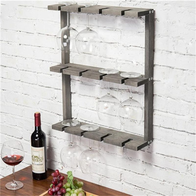 Rustic Torched Wood Wall Mounted Kitchen Coffee Mug Cup Storage Shelf Display Rack