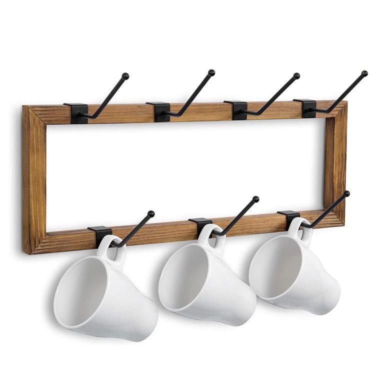 Ractangle Wall-Mounted Mug Holder Wooden Cup Storage Rack