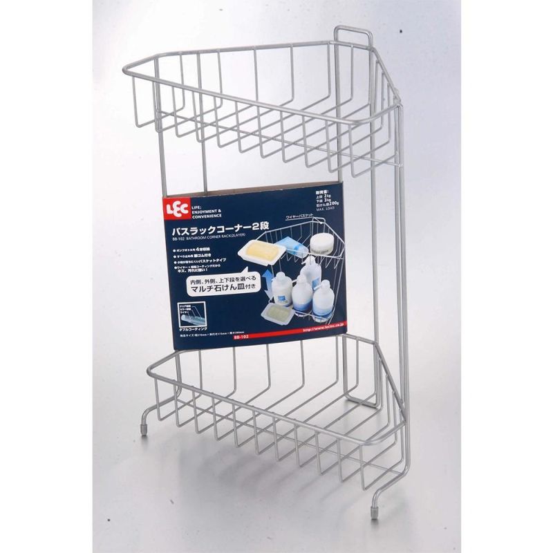 Adhesive Corner Shower Caddy Shelf Basket Rack with Hooks, Rust Proof Stainless Steel Bathroom Shelf Shampoo Holder No Drilling 2 Pack