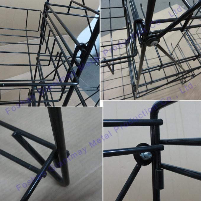 Black Folding Metal Wire Supermarket Shelving Hanging Wire Display Rack Free Standing