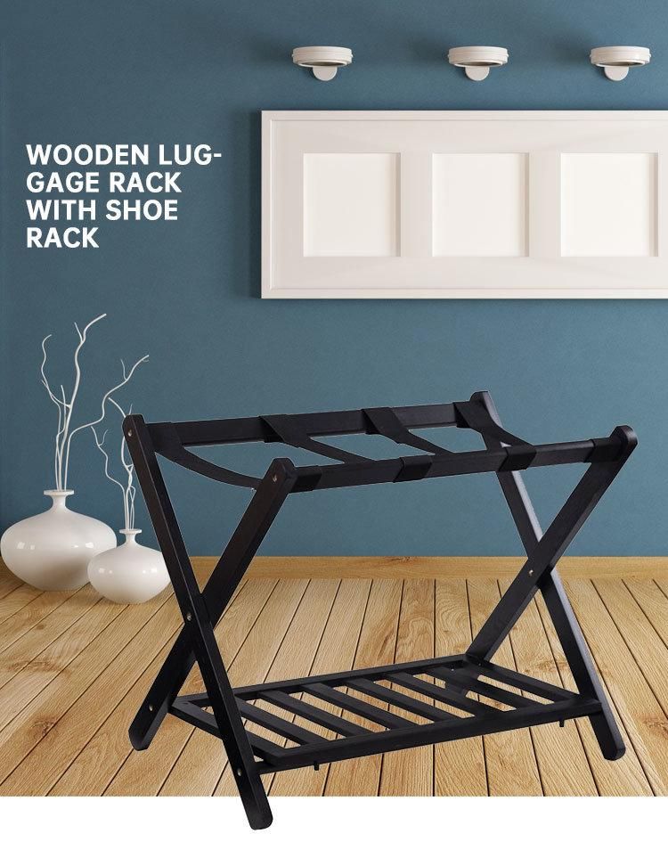 Swallow Solid Wood Stylist Folding Bedroom Luggage Rack Stand with Shoe Shelf
