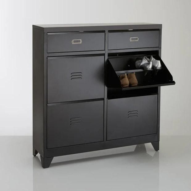 Black 4 Compartment Counter Drawer Storage Shoe Cabinet 2 Metal Shoe Rack 16 Pairs of Shoes up to Size 38 Modern