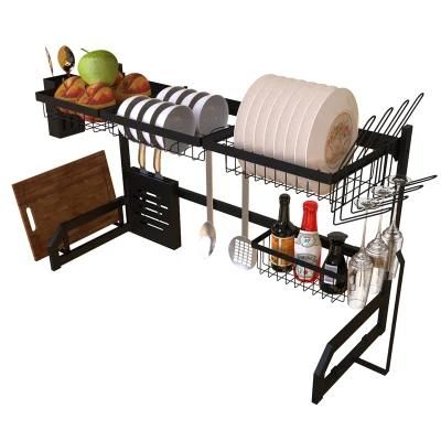 Drying Dish Drainer 201 Stainless Steel Kitchen Dish Rack with Utensil Holder Countertop Organizer, Non-Slip, Black