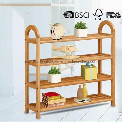 High Quality 4-Tier Solid Wooden Shoe Rack with Handles and Storage Cabinet Organizer