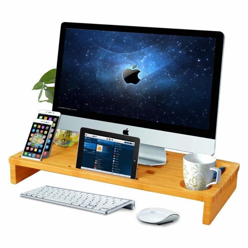 Bamboo Monitor Stand Riser-Laptop Desk Shelf Monitor Riser for Cellphone/TV/Printer/Computer Stand with Storage Organizer for Home Office Bt-2221