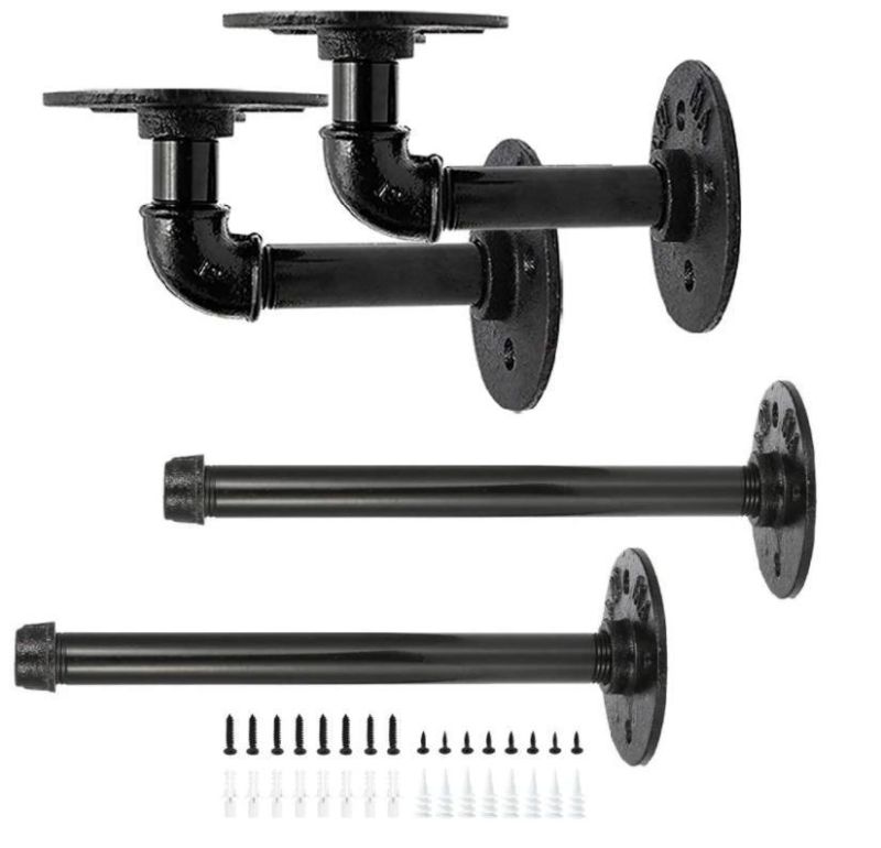 Steel Pipe Industrial Shelf Brackets Curved Style (Pair of Brackets) - Steampunk