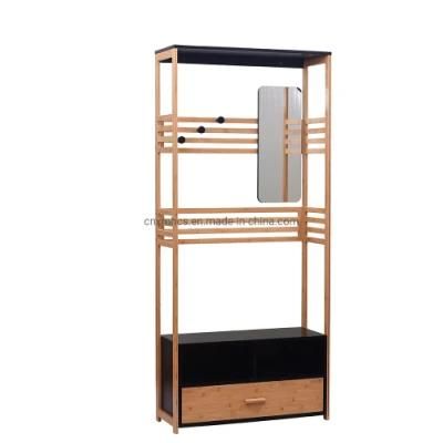 Mobile Bamboo Clothes Coat Garment Hanging Rail Rack Storage Stand Wheels with Shoe Shelf Rack