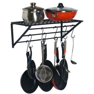 Wall Mounted Pots and Pans Hanging Rack with 10 S Hooks Book Shelf