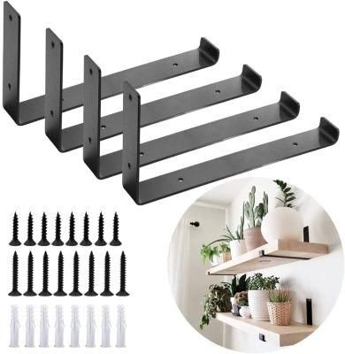 10 Inch 4PCS Heavy Duty Black Rustic Iron Metal Wall Shelf Bracket with Lip for DIY Open Shelving Hardware