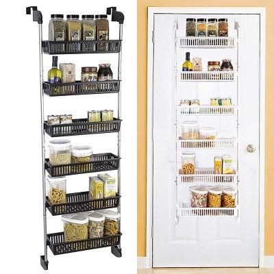 Custom Household Over The Door 6 Baskets Hanging Shelving Wall Shelf Spice Pantry Organizer Storage Rack