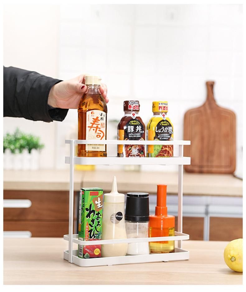 Metal Kitchen Table Top Square Shelf Seasoning Storage Double Rack