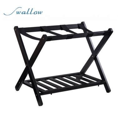 Swallow Solid Wood Stylist Folding Bedroom Luggage Rack Stand with Shoe Shelf