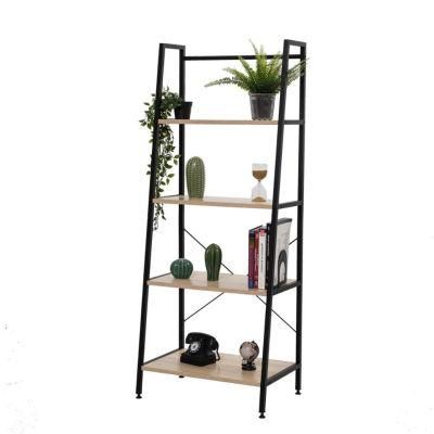 4 Tier Wooden Ladder Bookshelf Metal Frame Industrial Bookshelf Display Rack