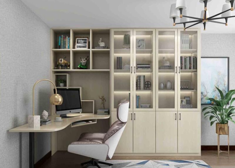 New Product Foshan Company Modern Style Glass Door Melamine Bookshelf Cabinet