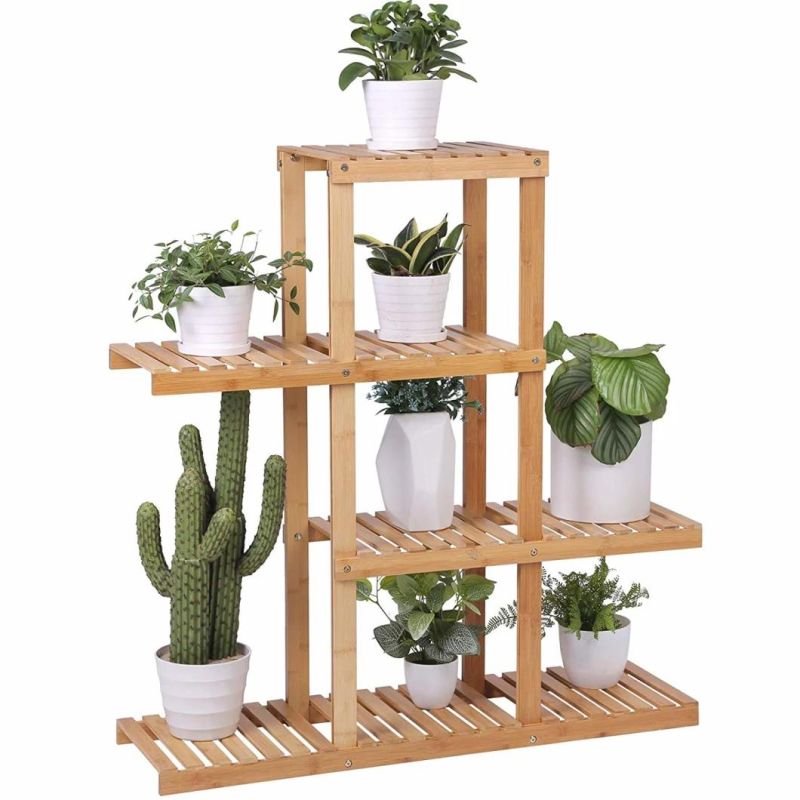 Popular 4 Tier Bamboo Bathroom Rack Bamboo Rack for Living Room Balcony Greenhouse Natural