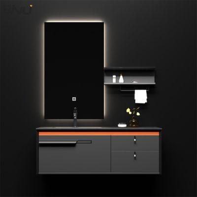 New Design 120cm Black Wooden Hanging Bathroom Storage Cabinet Unit Single Sink Vanity Set with Lighted Smart Mirror