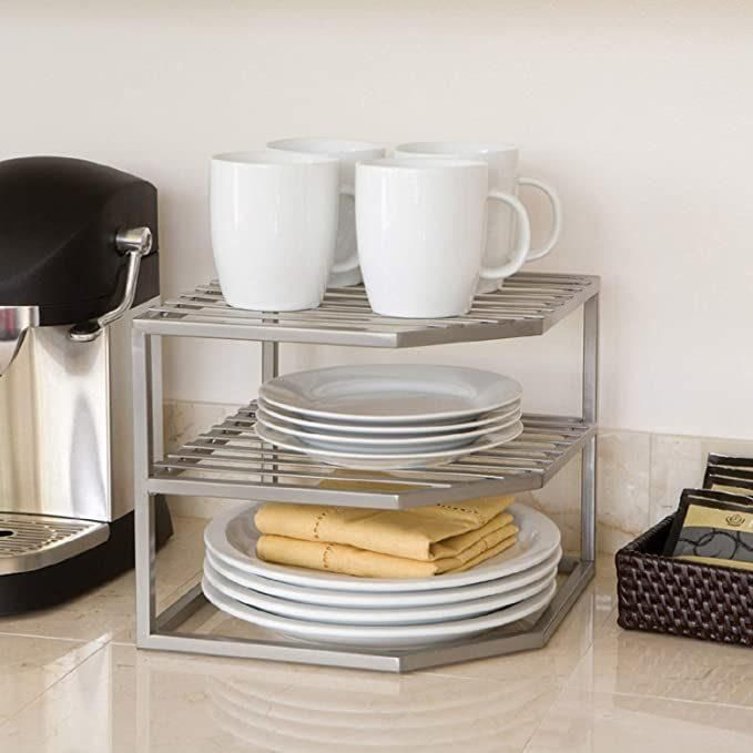 Classics Iron Slat Expandable Kitchen Counter and Cabinet Shelf, Platinum
