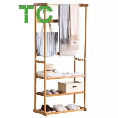 Bamboo Clothing Rack 3 Tier Storage Shelves Clothes Hanging Rack Bamboo Garment Rack Wooden Clothes Hanger Rack