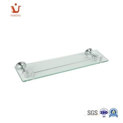 Modern Wall Mounted Bathroom Storage Glass Shelf Single Tier Chrome Square Type