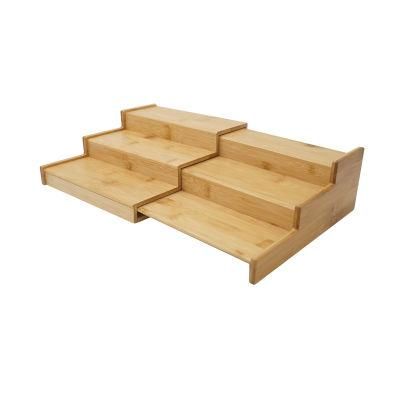 3-Tier Expandable Step Shelf Cabinet Organizer Bamboo Spice Rack