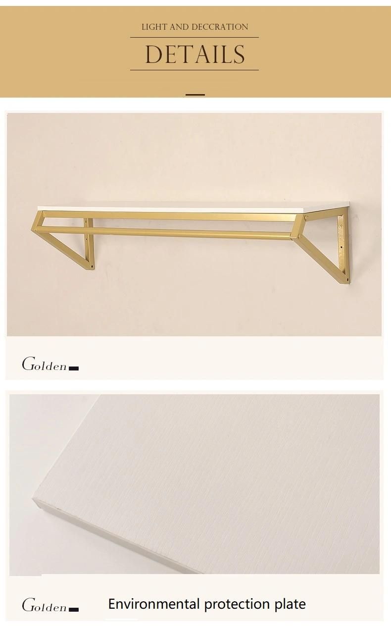 Custom Boutique Gold Clothing Wall Mounted Rack Nesting Table Clothes Shelving Garment Display
