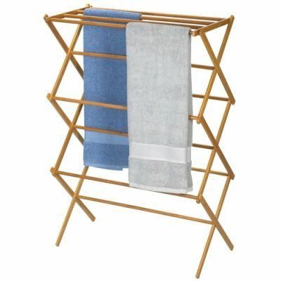 Bathroom Collapsible Natural Soild Bamboo Wood Clothes Drying Rack