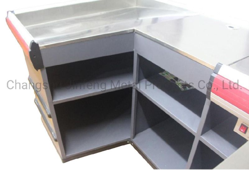 Supermarket Shelf Retail Store Cashier Table Electric Checkout Counter with Conveyor Belt