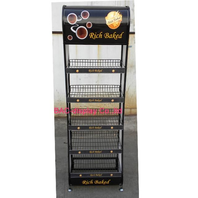 High Quality Black Paiting Metal Shelves Bread Food Display Rack