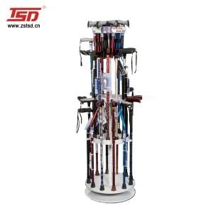 Retail Store 3 Tiers Rotating Metal Walking Sticks Display Stand Hiking Poles Cane Display Shelf Rack