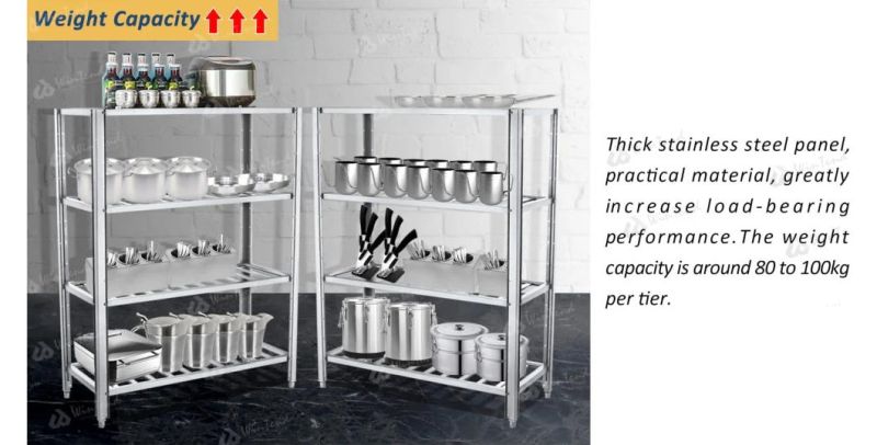 4 Tier Stainless Steel Multi Purpose Adjustable Storage Rack with Height Adjustable Leg