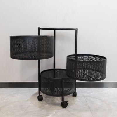 Modern Nordic Style Hotel Restaurant Bedroom Livingroom Kitchen Metal Steel Black Color Storage Rack with Wheels