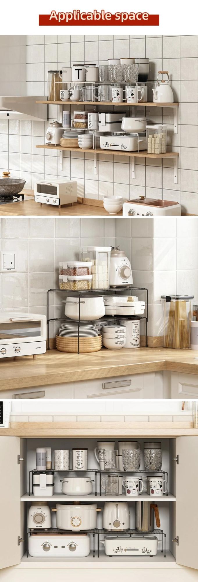 Household Kitchen Under Sink Shelf Double Layers Storage Standing Rack