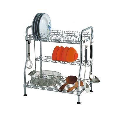 3 Tiers Metal Chrome Cutlery Drainer Dish Rack with Upper Handles