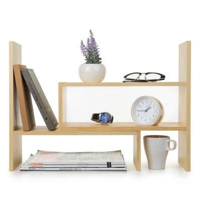 Bamboo Desk Organizer Adjustable Desktop Bookshelf Rack Countertop Storage Organizer for Office Kitchen Spice Books
